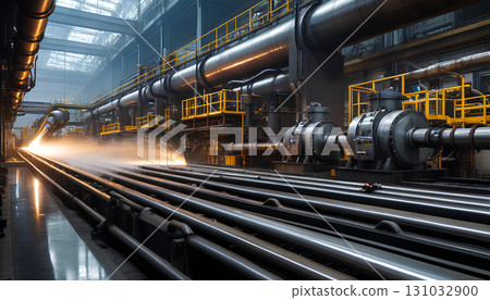 steel pipelines and cables in blue tones 131032900