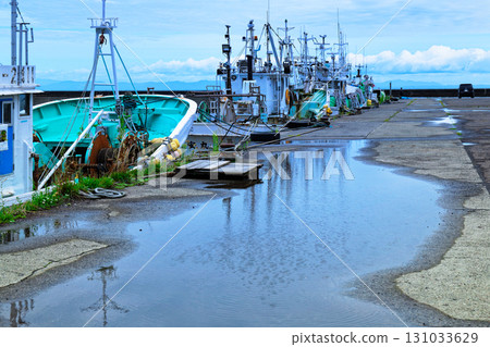 Squid fishing boats and recreational fishing boats at Musashi Pier 131033629