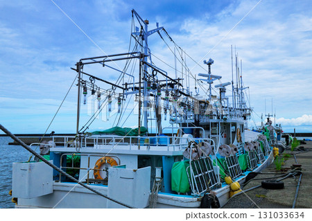 Squid fishing boats and recreational fishing boats at Musashi Pier Squid fishing boats and recreational fishing boats at Musashi Pier 131033634