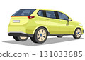 Object of View from rear to front of SUV car. Driving man in side car. Car yellow color. With shadow on isolated white background. 131033685