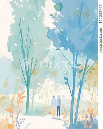 兩個人在奇妙的森林裡散步 131033703