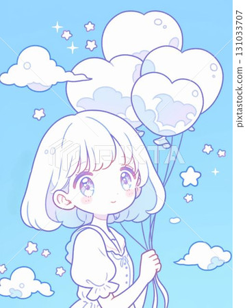 Cute little girl with heart balloons 131033707