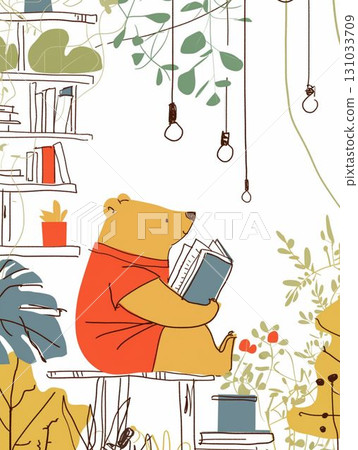 一隻棕熊在讀書的插圖 131033709