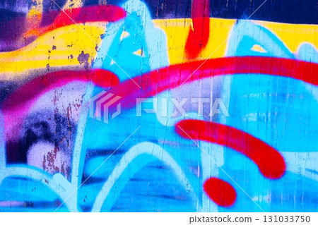 Vibrant Neon Graffiti with Blue, Red, Yellow for Urban 90s Street Art Style 131033750