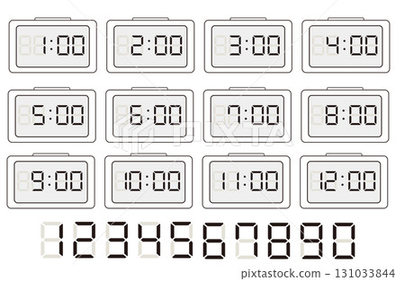 A set of simple digital clock illustrations | 1 o'clock to 12 o'clock 131033844