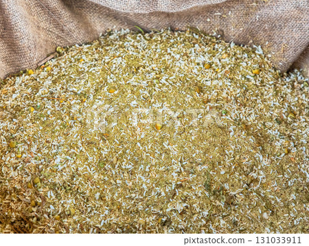 dried herbs, chamomile flowers close-up, natural ingredients dried herbs, chamomile flowers close-up, natural ingredients 131033911