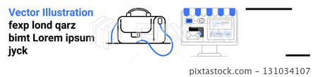 Business bag and Desktop with storefront, email icon, and web elements. Ideal for e-commerce, online shopping, education, digital marketing, business solutions, remote work, and tech startups Business bag and Desktop with storefront, email icon, and web elements. Ideal for e-commerce, online shopping, education, digital marketing, business solutions, remote work, and tech startups 131034107