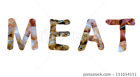 text meat inscription meat texture on white isolated background text meat inscription meat texture on white isolated background 131034151