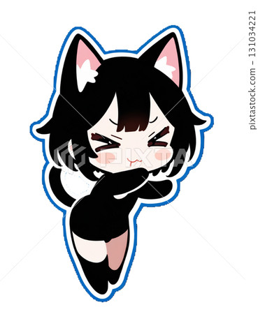 Illustration of a black cat girl with cat ears Illustration of a black cat girl with cat ears 131034221