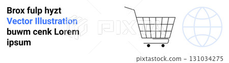 Shopping cart with a globe icon symbolizing global shopping. Ideal for e-commerce websites, digital marketing, international trade, online retail, and global business strategies. Banner for landing Shopping cart with a globe icon symbolizing global shopping. Ideal for e-commerce websites, digital marketing, international trade, online retail, and global business strategies. Banner for landing 131034275