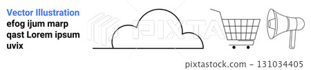 Cloud representing data storage shopping cart symbolizing online shopping megaphone for marketing. Ideal for digital marketing, e-commerce platforms, cloud services, online advertising, promotions Cloud representing data storage shopping cart symbolizing online shopping megaphone for marketing. Ideal for digital marketing, e-commerce platforms, cloud services, online advertising, promotions 131034405