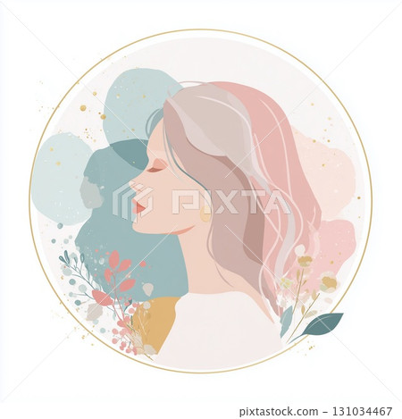 Woman icon on abstract background with gold rim 131034467