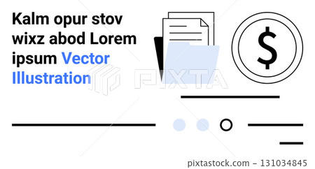 Documents, dollar sign, placeholders for text and buttons, and text elements. Ideal for accounting, finance, business reports, invoicing, budgeting, bookkeeping, and landing pages. Landing page 131034845