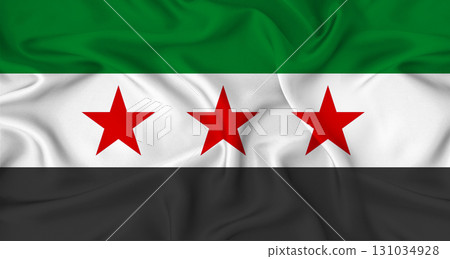 Realistic Syria flag waving. Close up of flag of Syria with cloth texture Realistic Syria flag waving. Close up of flag of Syria with cloth texture 131034928
