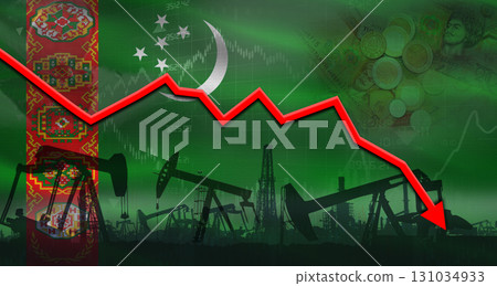 Fall oil price with flag of Turkmenistan on economic chart, Petrol crisis with Turkmenistan flag on financial graph 131034933