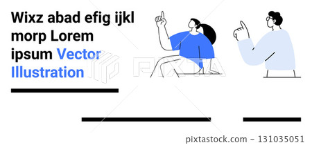 Two people pointing, with text blocks and placeholder text. Ideal for presentations, educational content, business reports, marketing materials, website design, social media graphics Two people pointing, with text blocks and placeholder text. Ideal for presentations, educational content, business reports, marketing materials, website design, social media graphics 131035051