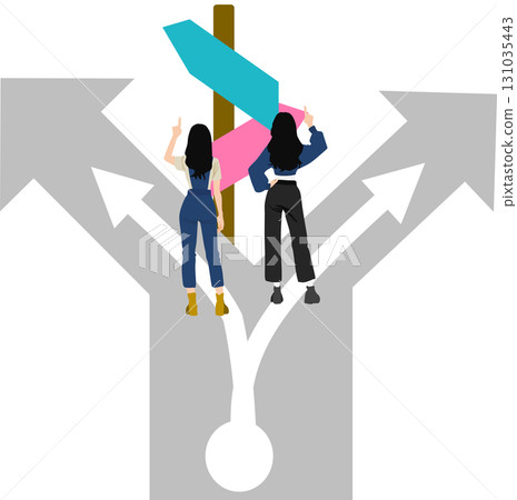 Illustration of a turning point in life Illustration of a turning point in life 131035443