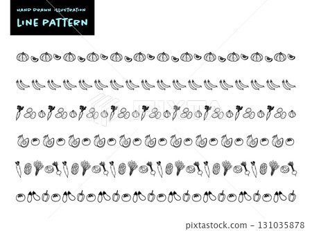 Simple hand-drawn cute vegetable image decorative border set 131035878