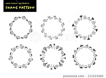 Simple hand-drawn cute vegetable image frame set Simple hand-drawn cute vegetable image frame set 131035885