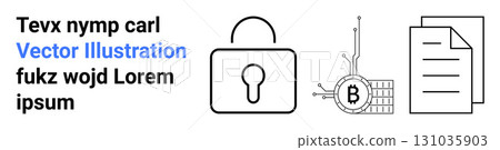 Lock symbolizes security alongside Bitcoin and documents. Ideal for cryptocurrency, data protection, technology, finance, blockchain, digital security, and online privacy themes. Landing page Lock symbolizes security alongside Bitcoin and documents. Ideal for cryptocurrency, data protection, technology, finance, blockchain, digital security, and online privacy themes. Landing page 131035903