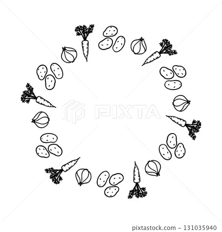 簡單手繪可愛蔬菜圖像框架 131035940