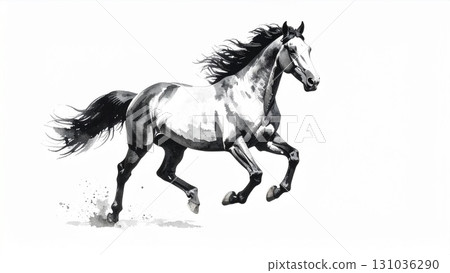 Ink painting horse image background material, 16:9 size, AI-generated material 131036290