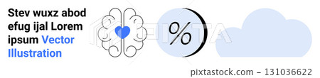 Brain with a heart shape, percentage symbol in a circle, and a cloud. Ideal for mental health, data analysis, weather apps, wellness programs, educational tools, infographics, and landing page Brain with a heart shape, percentage symbol in a circle, and a cloud. Ideal for mental health, data analysis, weather apps, wellness programs, educational tools, infographics, and landing page 131036622