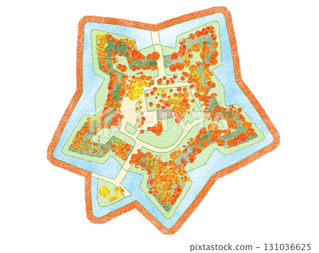 Aerial view of Goryokaku in autumn (watercolor style) 131036625