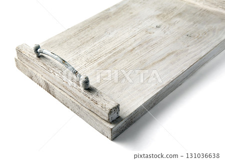 empty white wooden tray isolated on white background 131036638