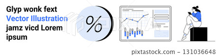 Interactive data visualization with percentage indicator and financial graphs. Ideal for business analytics, financial reporting, data science, performance metrics, dashboard design, KPI tracking Interactive data visualization with percentage indicator and financial graphs. Ideal for business analytics, financial reporting, data science, performance metrics, dashboard design, KPI tracking 131036648