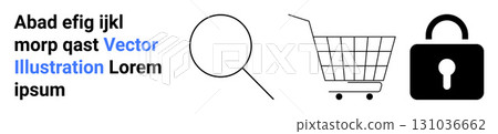 Magnifying glass, shopping cart, and lock icon representing search, online shopping, and security. Ideal for e-commerce, digital marketing, online security, internet services, website design, mobile Magnifying glass, shopping cart, and lock icon representing search, online shopping, and security. Ideal for e-commerce, digital marketing, online security, internet services, website design, mobile 131036662