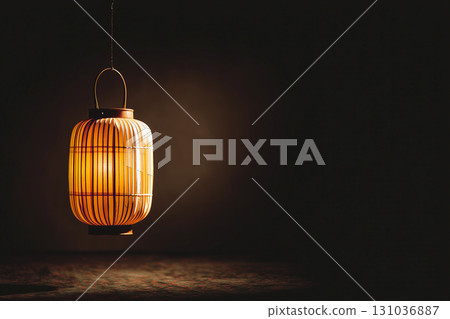 single traditional paper lantern glows softly 131036887