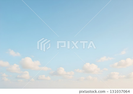 Clear blue sky with soft white cumulus clouds near the horizon; minimal serene background. Clear blue sky with soft white cumulus clouds near the horizon; minimal serene background. 131037064