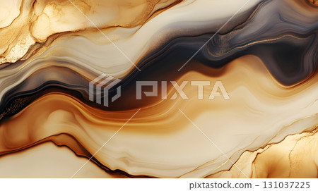 Organic liquid background with marble-like flow and earth tone colors. Suitable for creative projects, posters, and digital aesthetics 131037225