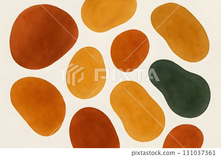 Abstract watercolor illustration featuring irregular organic shapes in warm earthy tones of orange 131037361