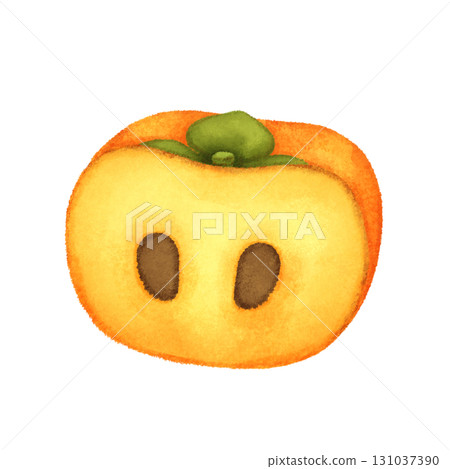 Illustration of a persimmon cut in half Illustration of a persimmon cut in half 131037390