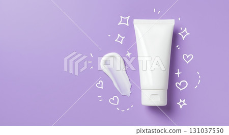 Gentle skincare cream tube with playful doodles, perfect for beauty and self-care promotions Gentle skincare cream tube with playful doodles, perfect for beauty and self-care promotions 131037550