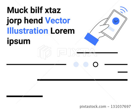 Hand holding smartphone, checkmark on screen, text blocks, and interface elements. Ideal for security, authentication, technology, mobile apps, web design, user verification, and digital 131037697