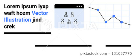 A web browser window displaying a team icon and a line graph with data points connected by lines. Ideal for web design, data visualization, business reports, presentations, team management, user A web browser window displaying a team icon and a line graph with data points connected by lines. Ideal for web design, data visualization, business reports, presentations, team management, user 131037770