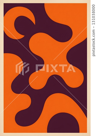 Bold duotone abstract poster with flowing amoeba shapes in vivid orange and deep purple 131038000