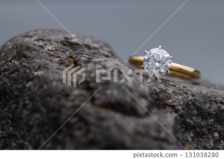 Luxury Engagement Diamond Ring on Natural Stone Luxury Engagement Diamond Ring on Natural Stone 131038280