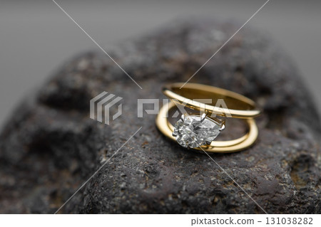 Luxury Engagement Diamond Ring on Natural Stone 131038282