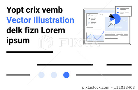 Modern infographic design featuring a data analytics dashboard with charts, text elements, and abstract shapes. Ideal for business, marketing, tech presentations, data analysis, startups, education 131038408