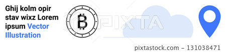 Bitcoin symbol, cloud, and blue location pin. Ideal for themes related to cryptocurrency, technology, cloud services, navigation, finance, digital economy, online transactions. Landing page Bitcoin symbol, cloud, and blue location pin. Ideal for themes related to cryptocurrency, technology, cloud services, navigation, finance, digital economy, online transactions. Landing page 131038471