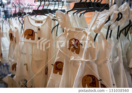 elephant white dress for little girl sale in Thai market, Bangkok 131038560