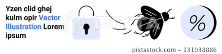 Text block, lock icon, flying insect, and percentage symbol. Ideal for security, finance, marketing, data analytics, user interfaces, educational materials. Landing page Text block, lock icon, flying insect, and percentage symbol. Ideal for security, finance, marketing, data analytics, user interfaces, educational materials. Landing page 131038886