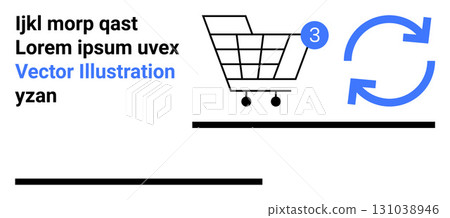 Shopping cart with item count badge, refresh symbol. Ideal for e-commerce, online shopping, inventory updates, retail management, digital marketing, user interface, website design. Landing page 131038946