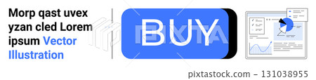 Prominent blue BUY button, charts, and text. Ideal for e-commerce, online sales, financial transactions, web design, market analysis, business strategies, digital marketing. Landing page Prominent blue BUY button, charts, and text. Ideal for e-commerce, online sales, financial transactions, web design, market analysis, business strategies, digital marketing. Landing page 131038955