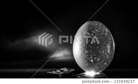 The photograph captures the essence of light and shadow as it plays across eggs 131039237