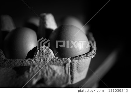 The photograph captures the essence of light and shadow as it plays across eggs 131039243
